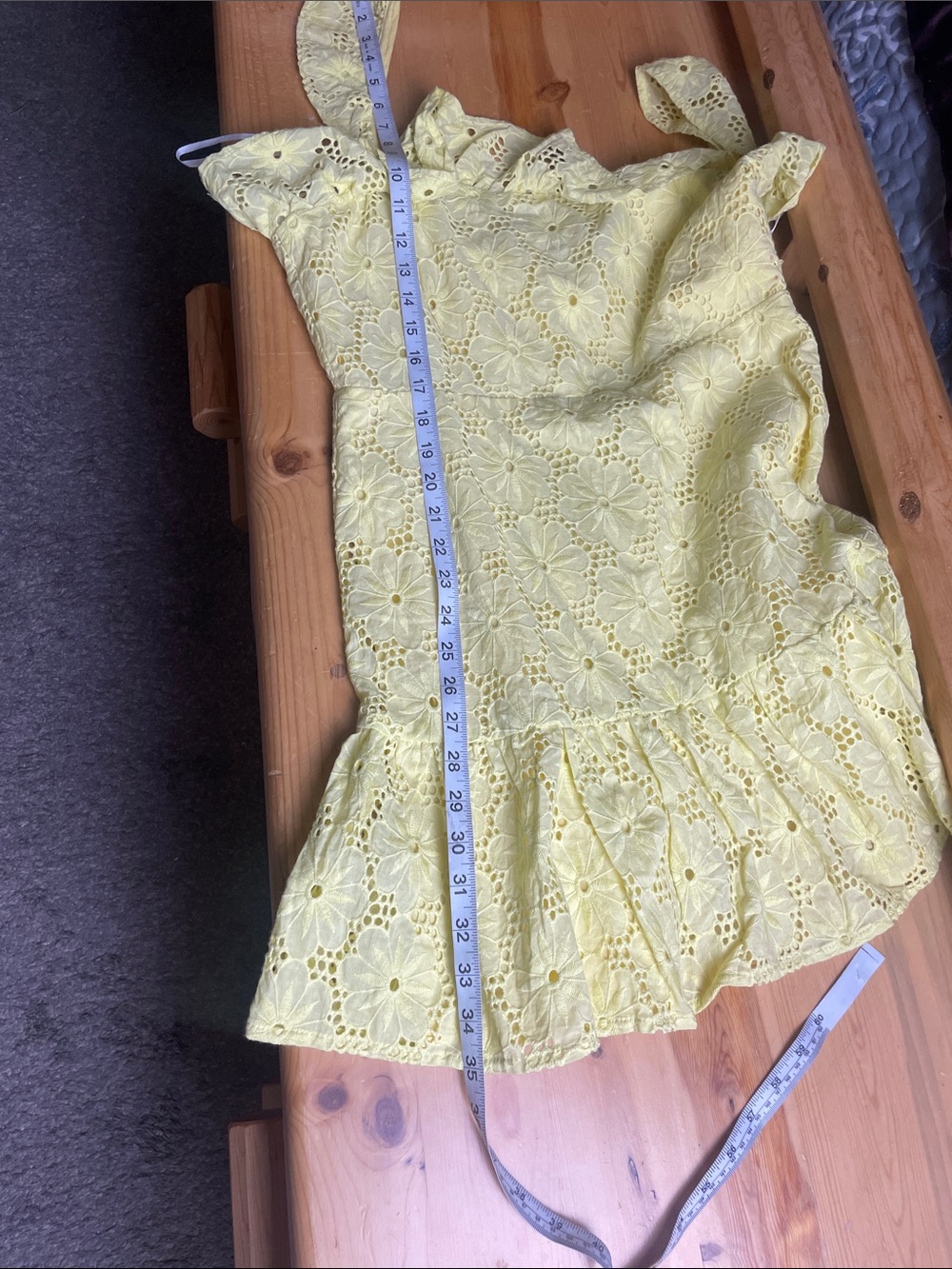 Lulus Biscay Yellow Ruffled Eyelet Lace Sleeveless Dress Women's L - Picture 12 of 13